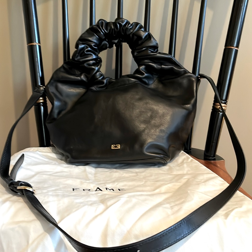 Frame Black Leatherlescrunch Mini Ruched Top Handle Bag